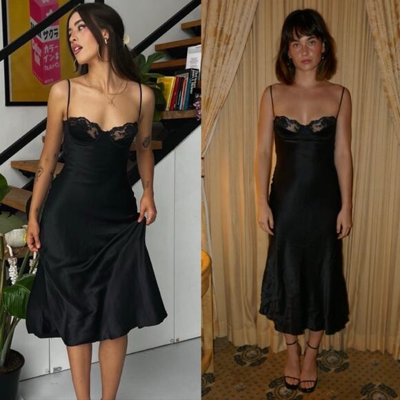 Mirror Palais Ballet Silk Midi Slip Dress Black New - Picture 1 of 7